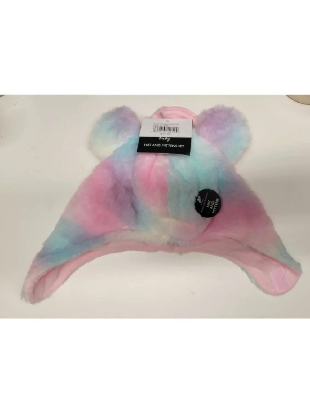 NWT 12-24 mo Hat & Mitten Set, Fluffy Fuzzy Rainbow Laura Ashley New